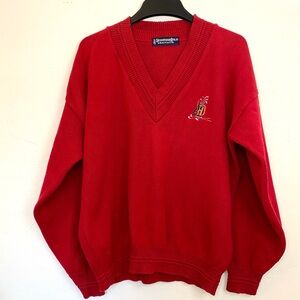 Vintage Scottish Isle by Bernadette Cotton Red V-Neck Men's Golf Sweater XL/2XL